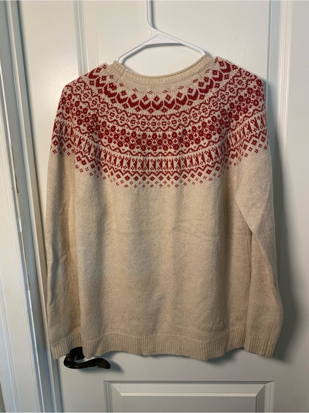 Tabitha Webb Lambswool Cream Sweater with Red Fair Isle Yoke - Picture 3 of 6
